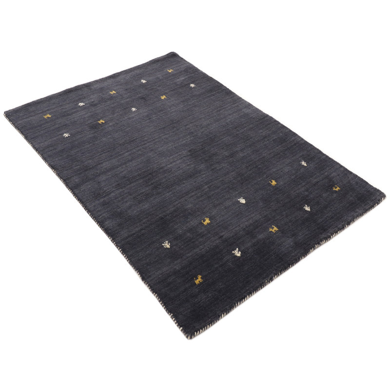 Handwoven Wool Gabbeh Uni Black Rug, Rectangle 120 x 170cm