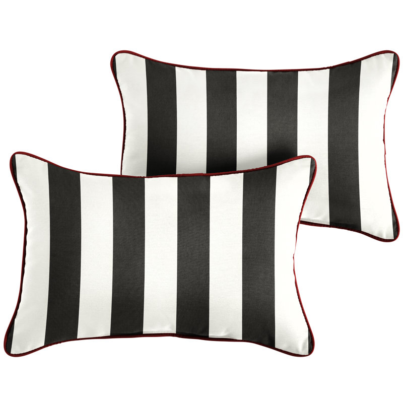 Striped Outdoor Reversible Throw Pillow, 12" x 24", Cabana Classic Black Stripe Sunbrella®