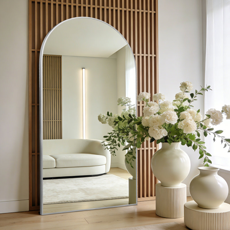Très grand miroir de plancher arqué en métal pleine longueur avec support, miroir mural ou incliné pour chambre à coucher, salle de gym à domicile, salon, entrée