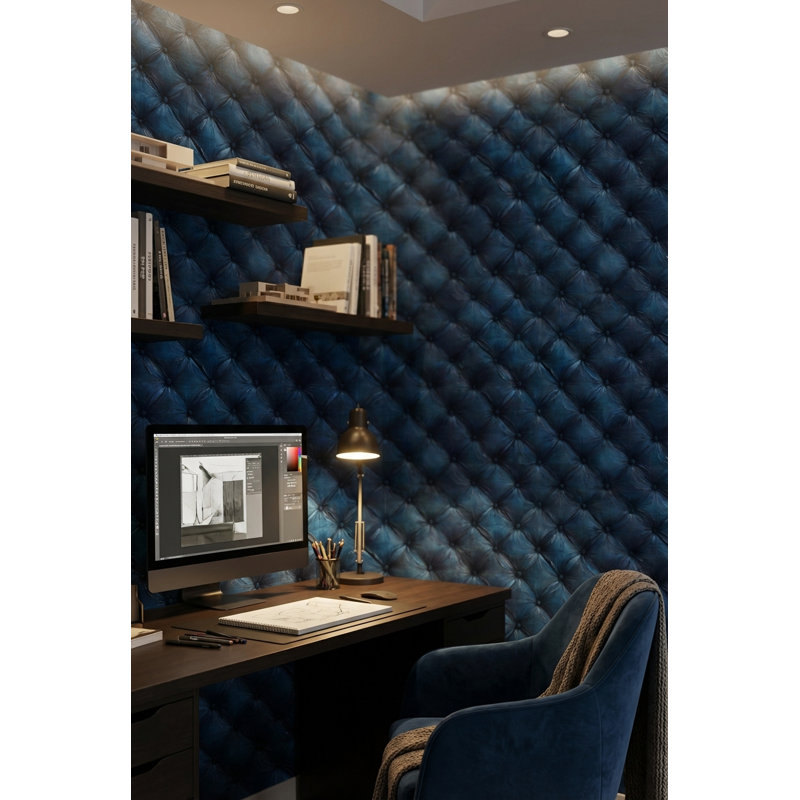 Papier peint touffeté amovible matelassé foncé, Bleu