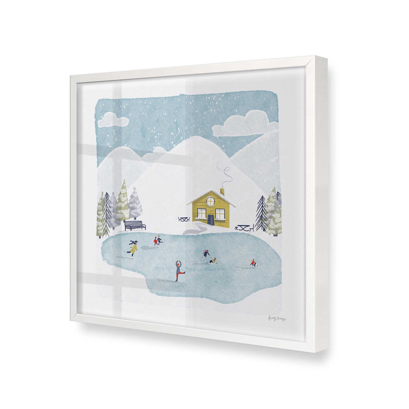 Impression d'aventure de patinage d'hiver, Cadre simple opaque blanc, bois massif, H 13,5 po x l 13,5 po