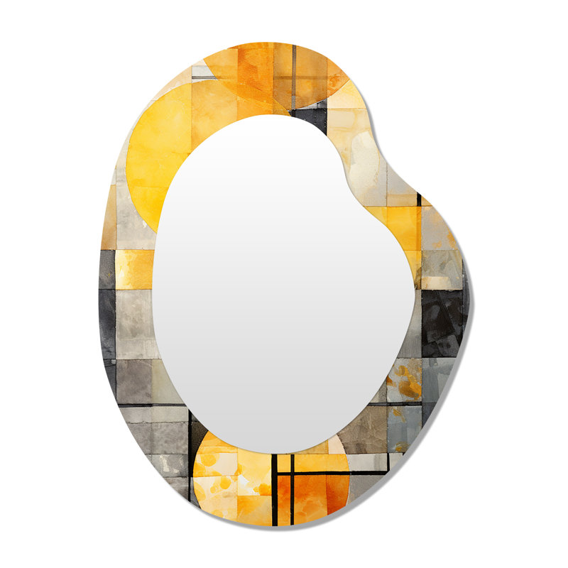 Lancashire Yellow Solar Panels sunlight collage I - Abstract Collages Irregular Shape Unique Wall Mirror, Modern Asymmetrical Mirror, Printed Metal Art