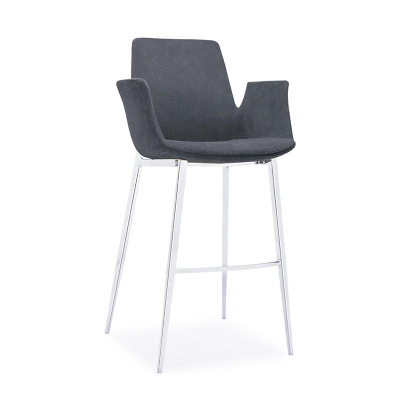 Gabriella Upholstered Bar Stool with Metal Frame, Charcoal, Bar Stool (29" Seat Height)