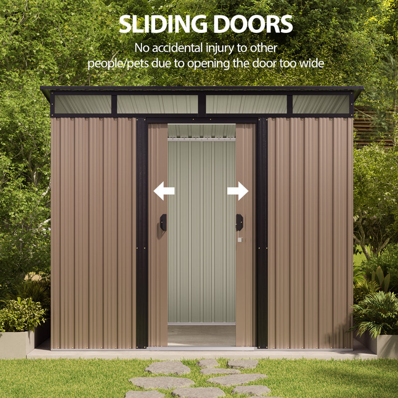 8 ft. W x 6 ft. D Metal Vertical Storage Shed, Light Brown