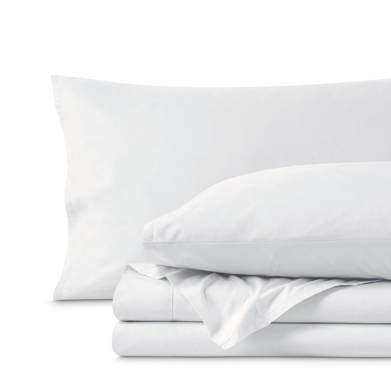100% Cotton Percale Sheet Set, White, Full / Double Sheet Set with 2 Pillowcases