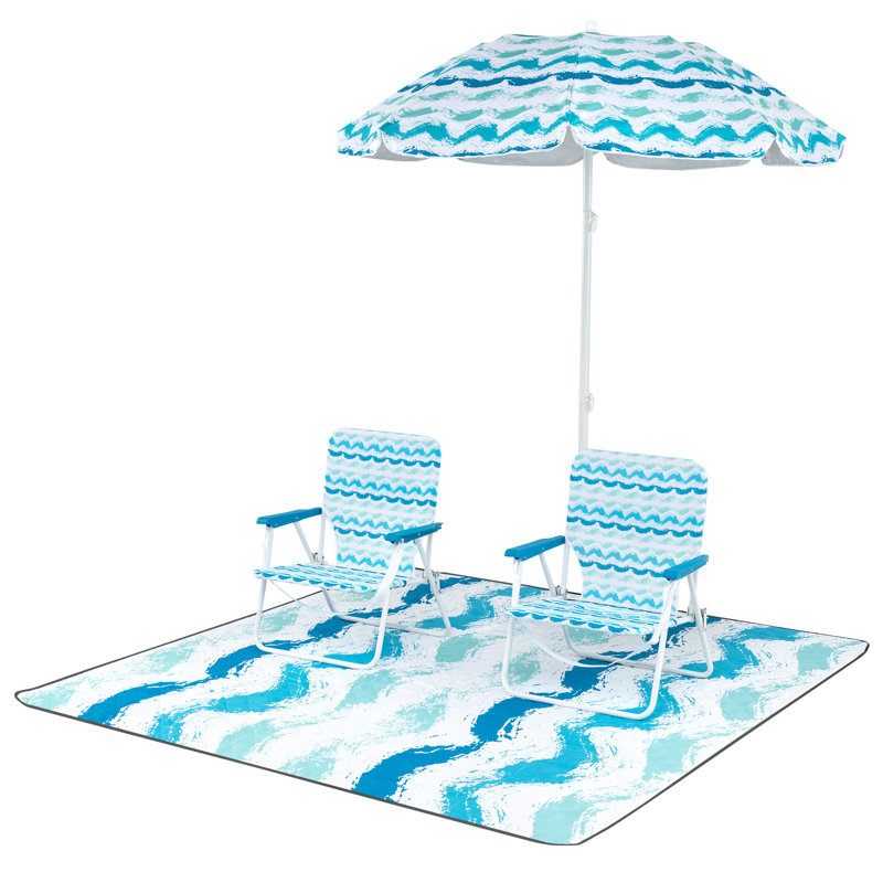 4 Pieces Colorful Beach Umbrella Set Portable Outdoor Parasol W/ Carrying Bag