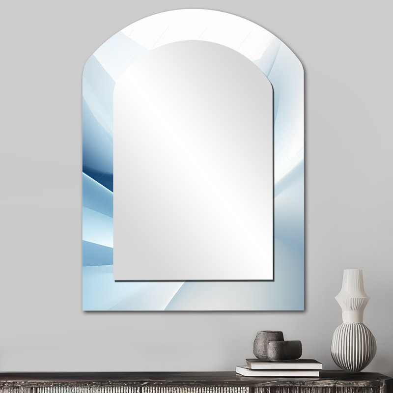 Blue and white Abstract Fractal Fusion V - Fractal Arch Wall Mirror, Blue Asymmetrical Decorative Mirror, Printed Metal Art