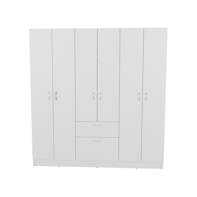 Armoire à six portes, sept tablettes intérieures, un tiroir et une tringle