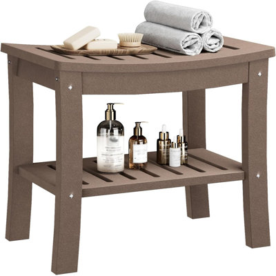 HDPE Shower Bench with Storage Shelf,Waterproof Shower Seat Stool Chair for Bathroom Bathtub,Non-Slip Spa Stool