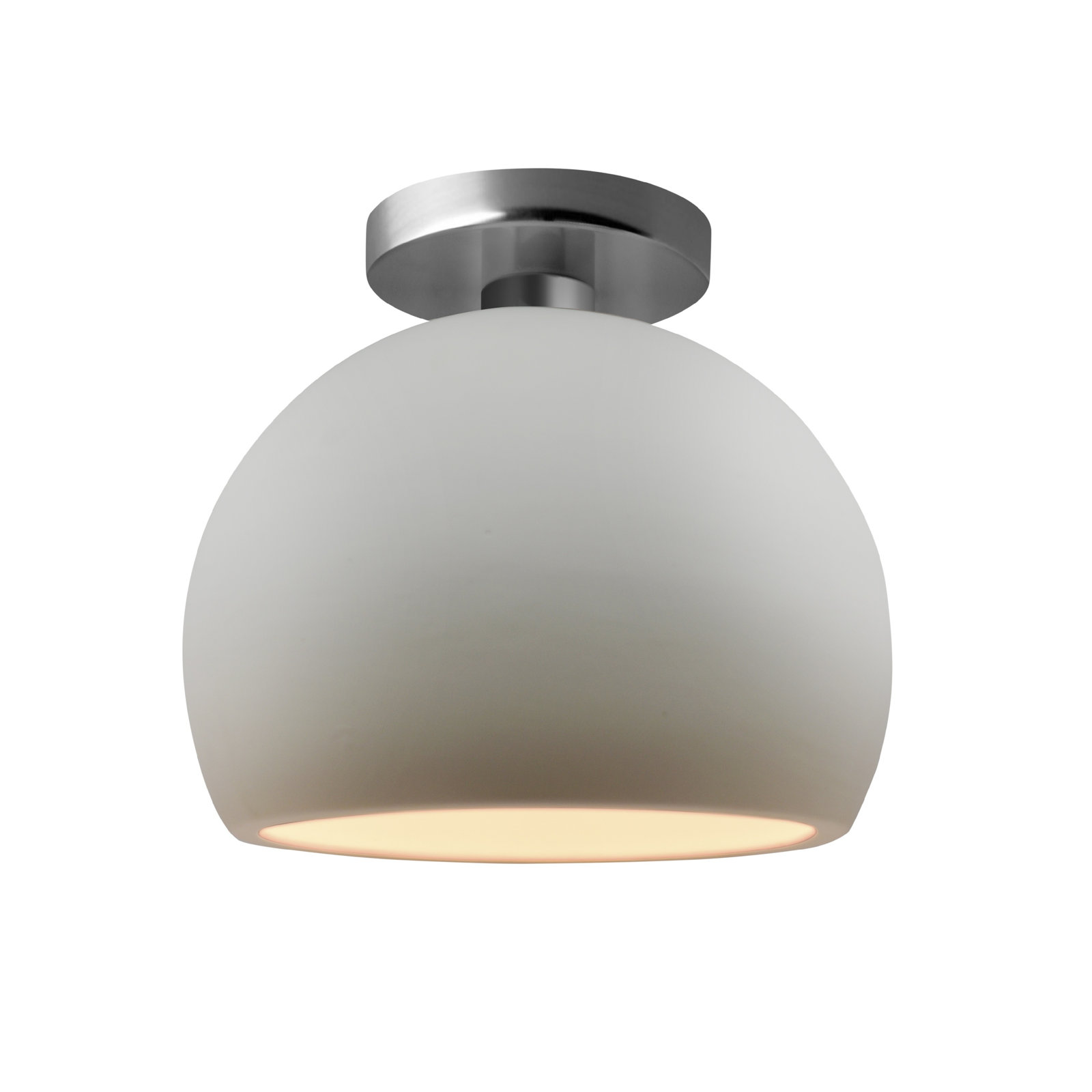 Single Light Ceramic LED Semi Flush Mount, 7" H x 7" W x 7" D, Bisque, Brushed Nickel