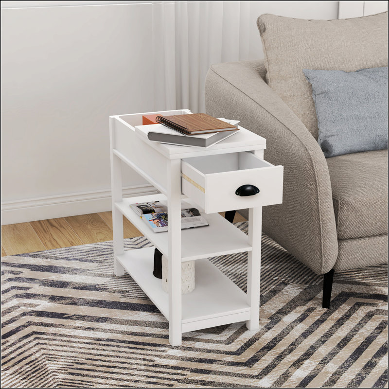 Table étroite avec tiroirs et cloison inférieure, White