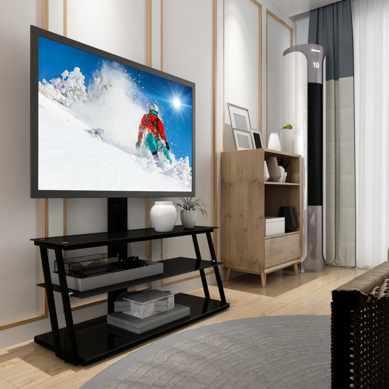 Meuble télé noir en verre trempé à réglage multiple pour téléviseurs de 32 à 65 po Options et commodités multifonctionnelles