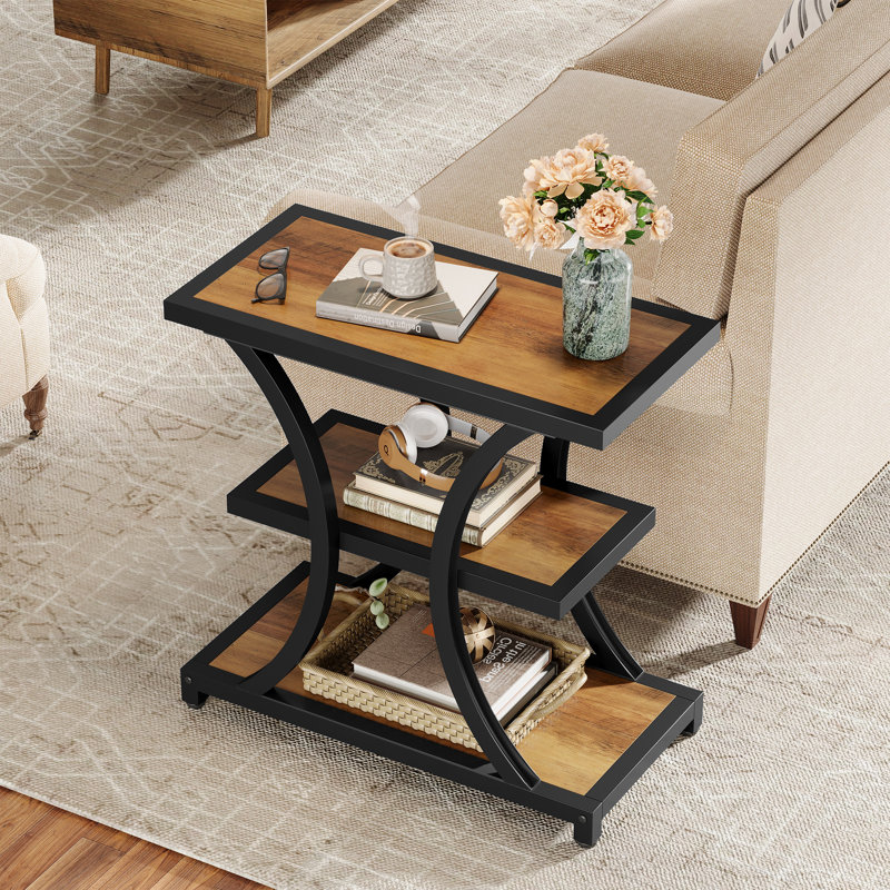 Ensemble de 2 tables de bout, table d'appoint étroite avec tablettes de rangement
