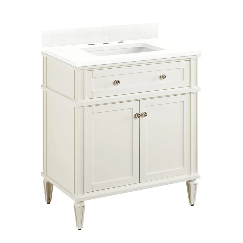 30" Elmdale Single Bathroom Vanity Set with Rectangular Undermount Sink, 8" Widespread, Feathered White Quartz, Soft White