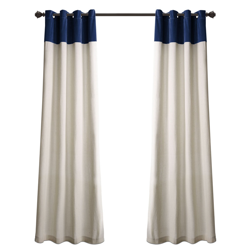 Milo Linen Semi Sheer Curtain Pair, Navy