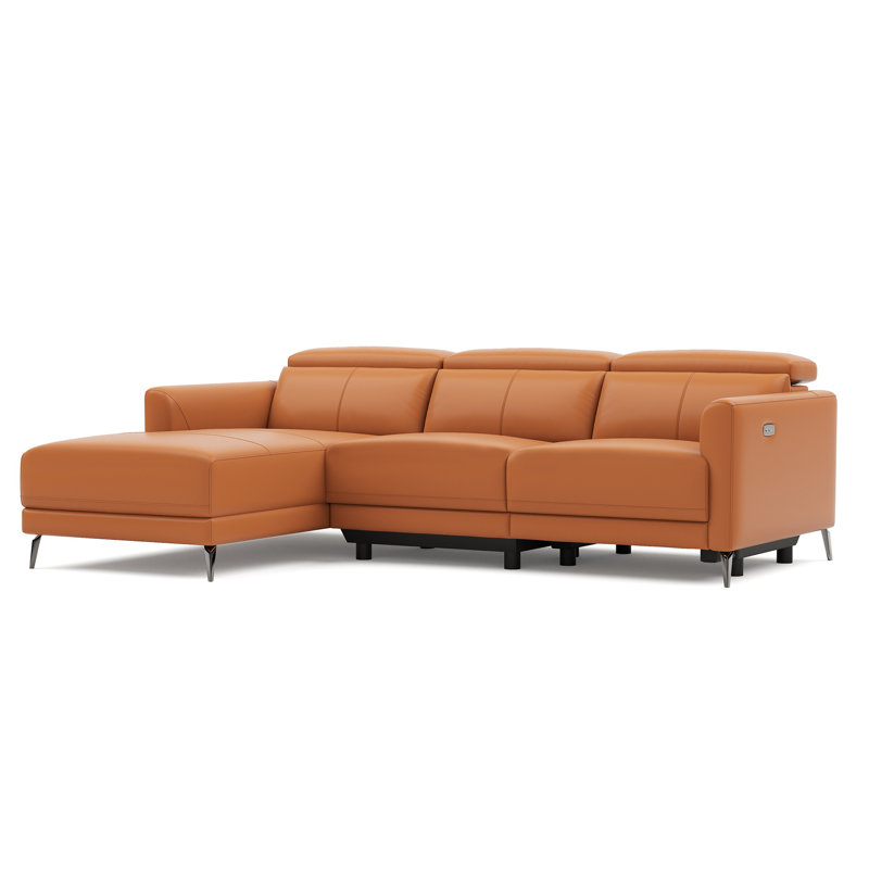 Canapé modulaire inclinable en cuir Valencia Geshia, canapé 3 places | Cuir grainé italien Nappa 11000 | Siège inclinable électrique avec appuis-tête réglables