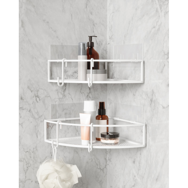 White Metal Corner Shower Caddy Set with Suction Mount