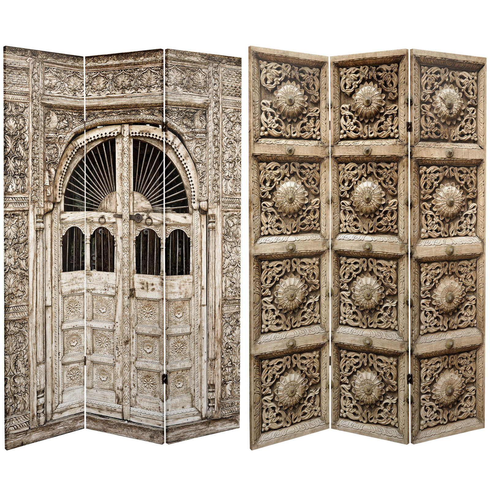 6 Ft. Tall Double Sided Stone Doorway Canvas Room Divider - Thumbnail 2