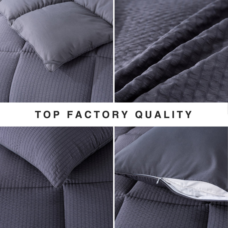 All Season Down Alternative Quilted Comforter Set-Soft Microfiber Seersucker Bedding Set Textured, Gray