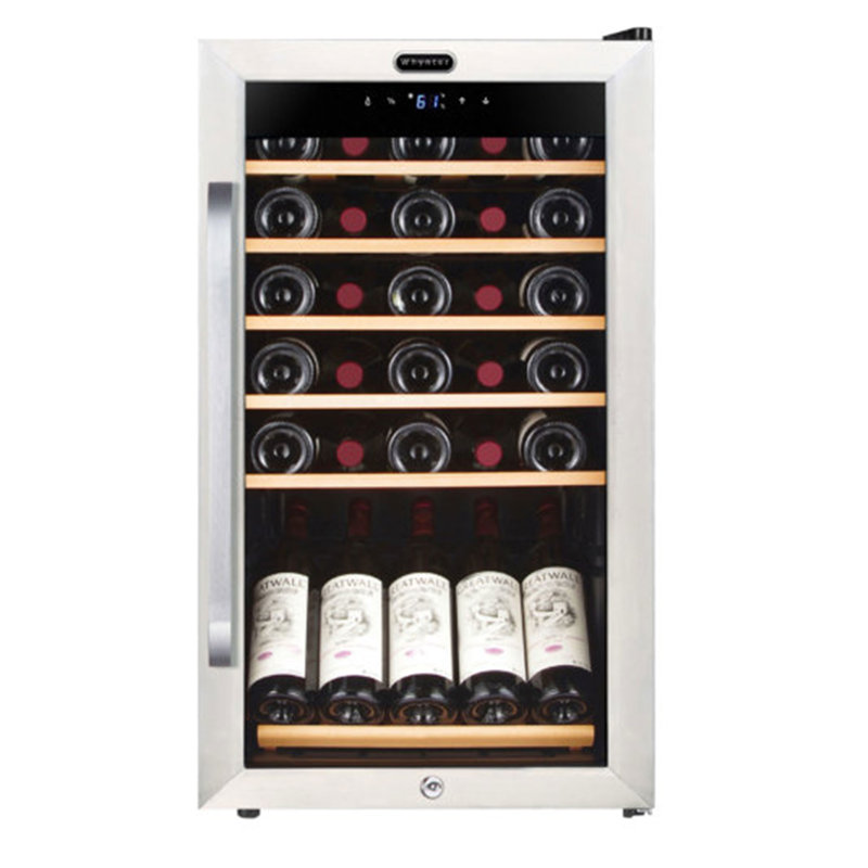 34 Bottle Stainless Steel Freestanding Wine Cooler with LED Lighting