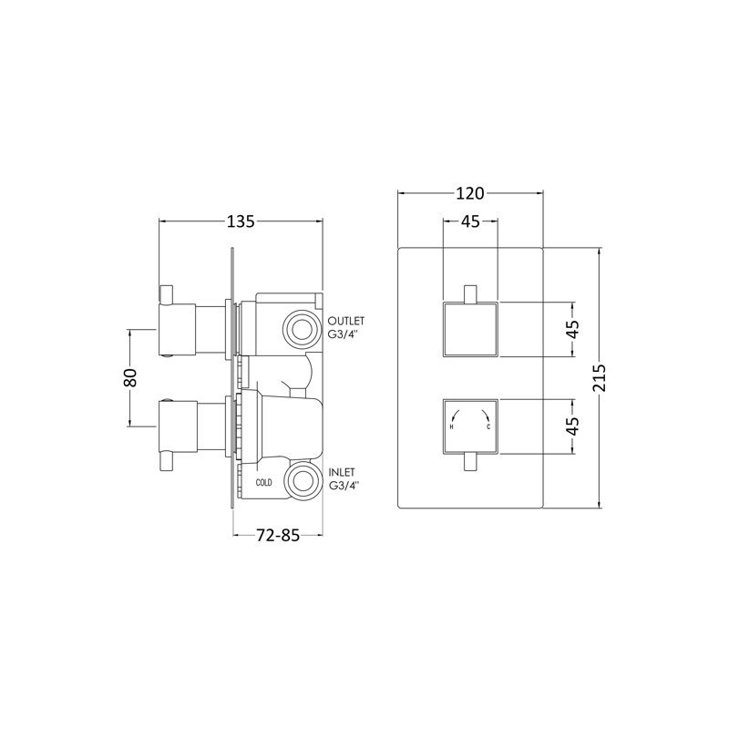 Double Concealed Diverter Shower Valve