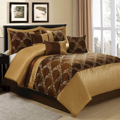 7 Piece Comforter Set Faux Silk Fabric Embroidered Bed in A Bag - Breathable and Wrinkle Resistant - 1 Comforter, 2 Shams, 3 Decorative Pillows, 1 Bedskirt