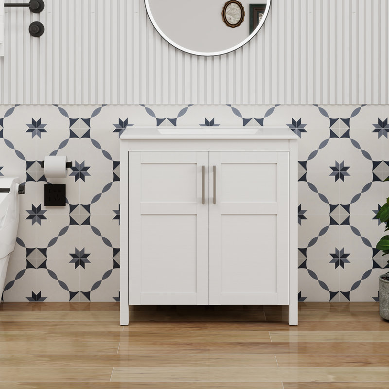 Meuble-lavabo simple 30 po avec lavabo moderne autoportant, Blanc