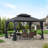 Sunjoy Hardtop Gazebo 10 x 12 ft. , Outdoor Patio Aluminum Frame Gazebo with Solar Panel, 2-Tier Steel Hardtop Backyard Gazebo with Netting and Ceiling Hook