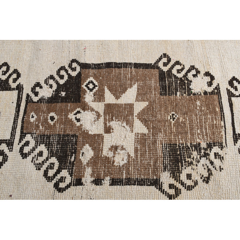 Tapis kilim en laine beige à motif géométrique 35,4 x 139,4 pouces