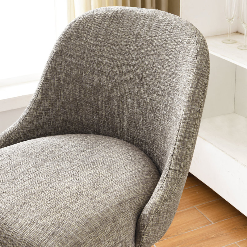 Barrelback Stool with Linen Seat and Metal Base, Gray Linen/Espresso Frame, Counter Stool (26.5" Seat Height)