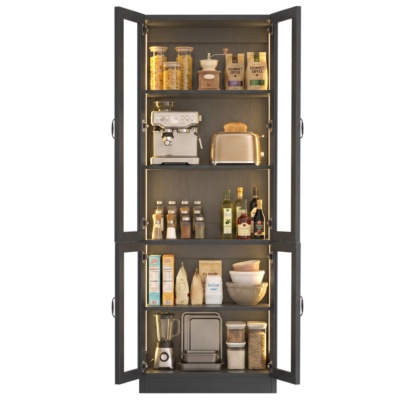 Vitrine d'éclairage à DEL 80 pouces avec tablettes réglables, Black.A