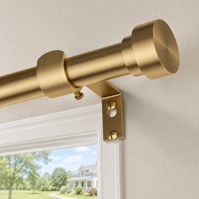 Warm Gold Brass Curtain Rod, 36-144 Inch with a 1" Long Heavy-Duty Antique Brass Design, Decorative Window-Treatment Styling, and Aluminum Alloy Finials for Living Room and Bedroom