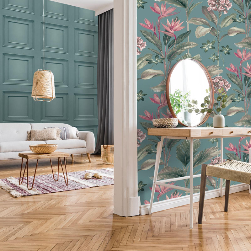 Belgravia Oliana Tropical Floral Wallpaper Soft Teal Jungle Botanical Matt Finish 8486