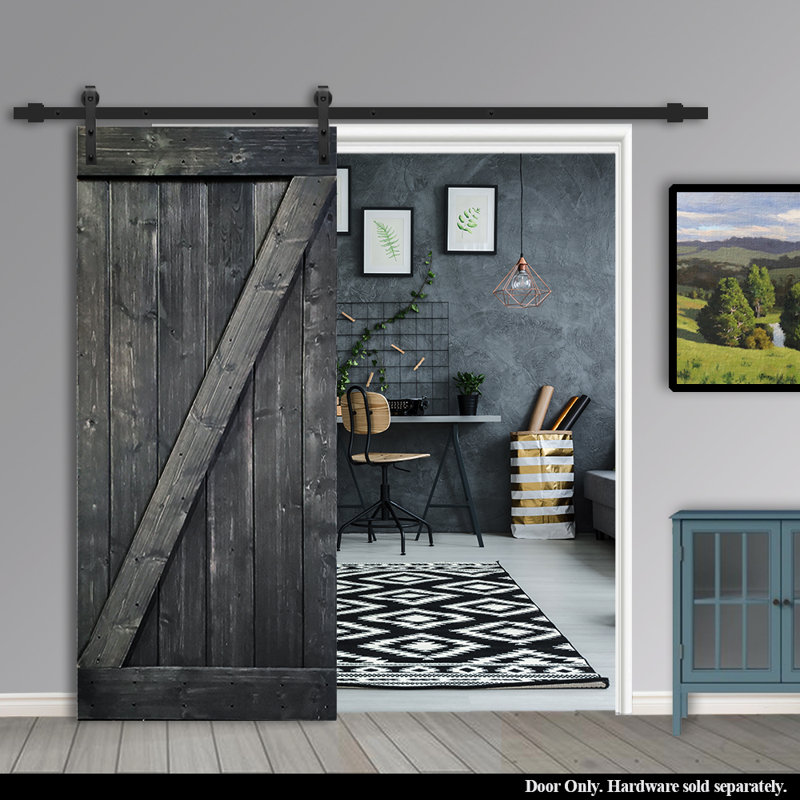 Porte de grange en bois lambrissé sans trousse de quincaillerie d’installation, 30 po x 84 po, Gris métallisé