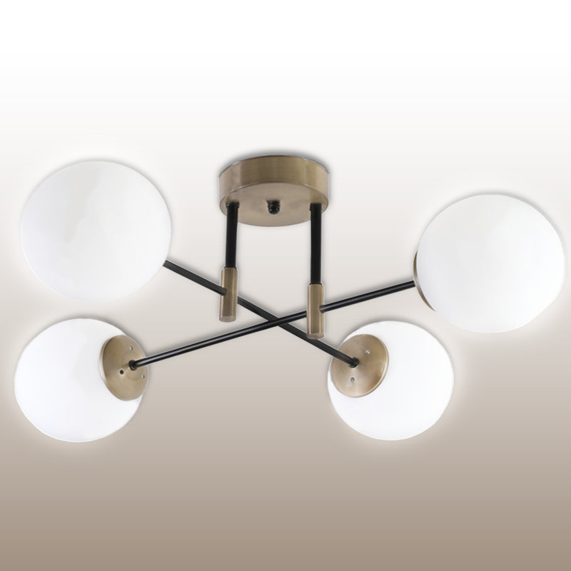 4 Lights Metal Body Linear Globe Semi-Flush Mount, White, White