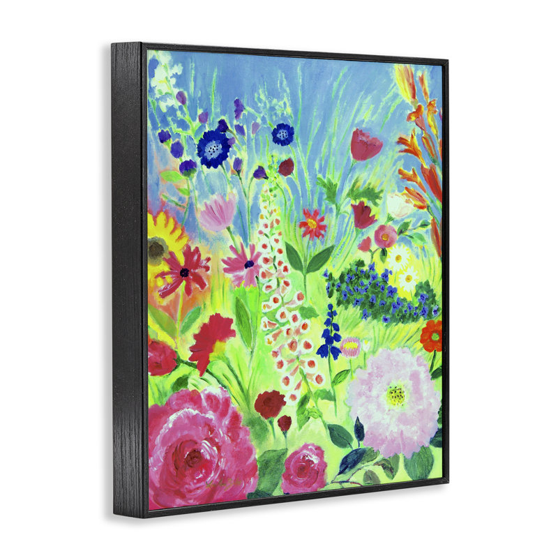 «Vibrant Summer Botanicals», estampe numérique, conception par Lee Ann Zirbes, H 14 po x l 11 po, Giclée encadrée noir minuit