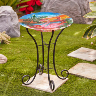 Bain d'oiseaux en verre Flamingo