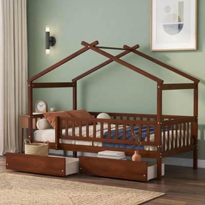 Lit simple en bois avec deux tiroirs