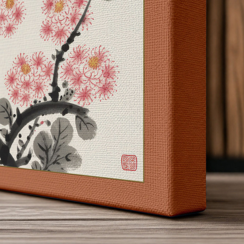 Moonlit Cherry Blossom Japandi 1 Piece Wrapped Canvas Wall Art, 18x12 - 45.7 x 30.5 cm, Terracotta Border