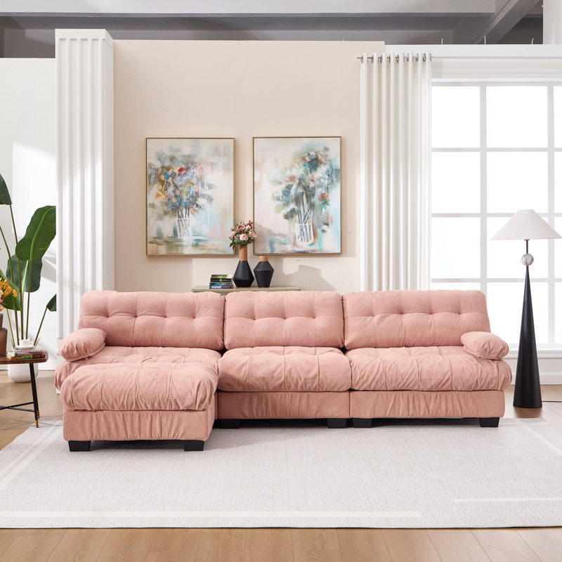 Canapé modulaire modulaire, canapé Cloud, canapé en L avec repose-pieds mobile, sièges profonds modernes pour le salon, canapé 3 places surdimensionné, canapés confortables en flanelle pour chambre à coucher, 5 coussins