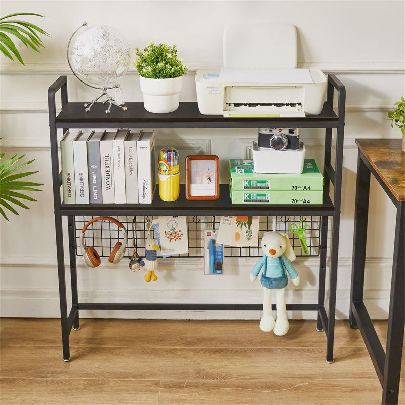Computer Desktop Bookcase 2 Layers 37.5 Inch With Adjustable Shelf Display Rack Black