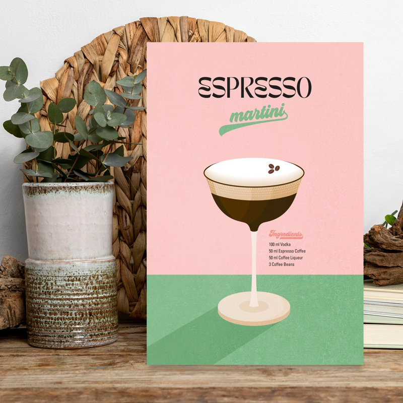 Espresso Martini Cocktail Minimalist Modern Retro Wall Art Print by Dominique Vari - Wrapped Canvas Print