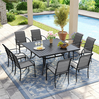 Ensemble repas pour 8 personnes avec chaises empilables PVC-coated polyester