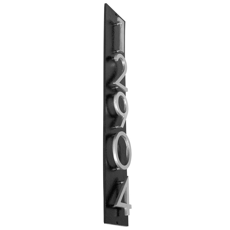 Plaque d'adresse verticale flottante 4 po (5 chiffres), Noir, Aluminium brossé, Oui
