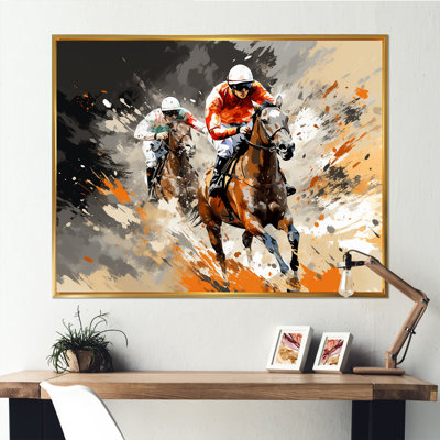 Brown Horse Racing Frenzy - Horse Racing Wall Art