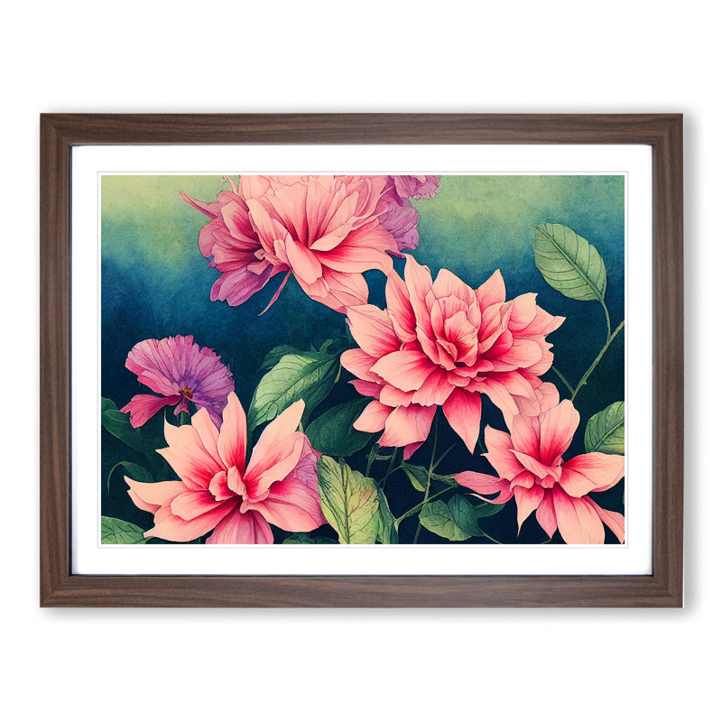 Evocative Watercolour Flowers - Framed Print, 34cm H x 46cm W x 2cm D, Walnut