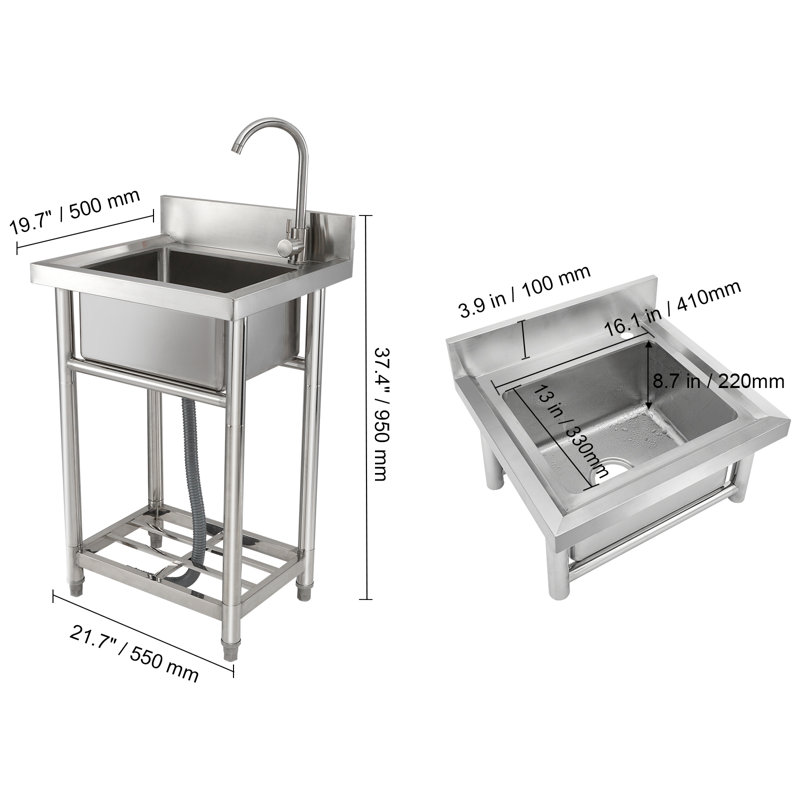 Stainless Steel Utility Sink, 1 Compartment Free Standing Small Sink Include Faucet