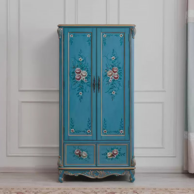 European-Style Retro Painted Solid Wood Wardrobe
