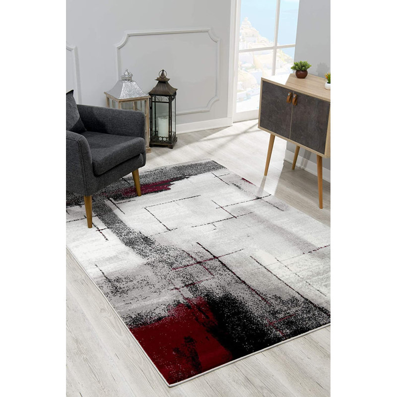 Tapis noir bourgogne et gris Korhan, Tapis de couloir 2 pi x 4 pi