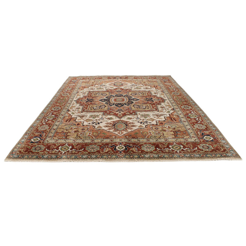 Tapis turc ivoire et rouille Oushak, Rectangle 8 pi 8 po x 12 pi